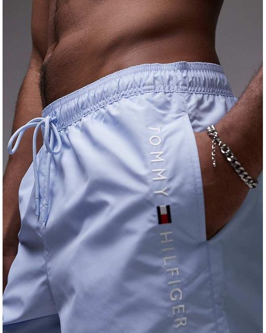 Tommy Hilfiger Blue Side Logo Drawstring Swim Shorts for men