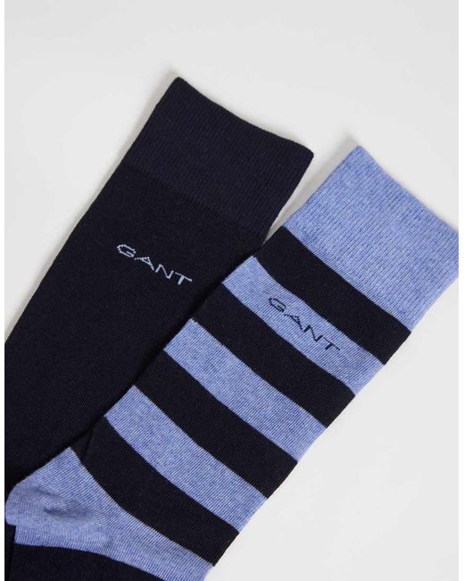 Gant Blue 2-pack Barstripe And Solid Socks for men