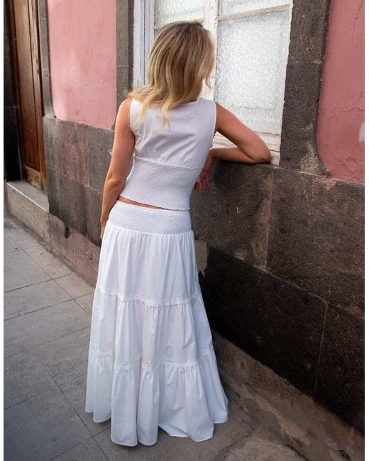 Daisy Street White X Emma Jean Drop Waist Tiered Maxi Skirt