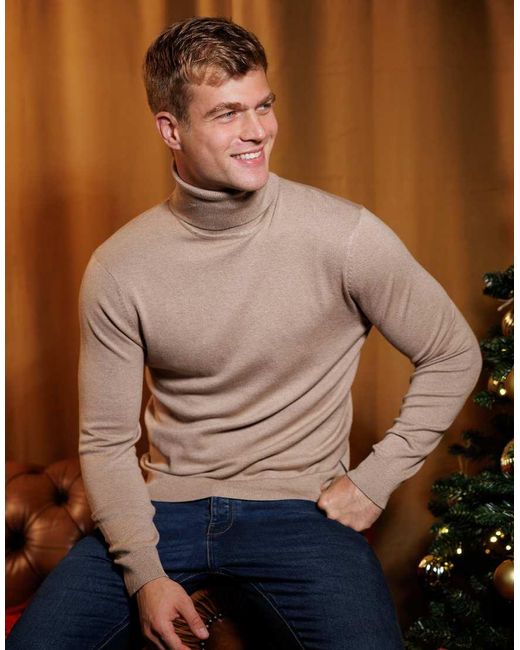 French Connection Brown High Roll Neck Knitted Jumper for men