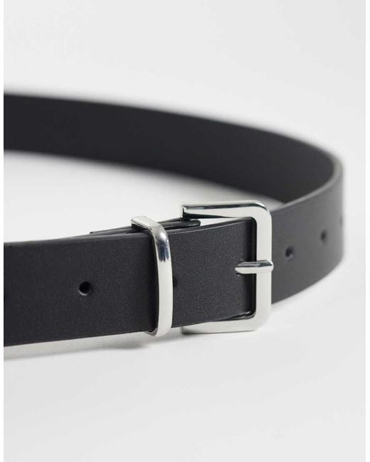 JJXX Gray Leather Mix Square Buckle Belt