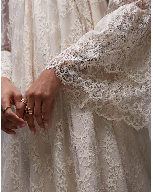 & Other Stories Sheer Lace Maxi Dress With Ruffles And Tiered Volume Hem in  Grey | Lyst UK