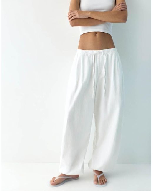 Pull&Bear White Sarouel Trousers With Elastic Waist