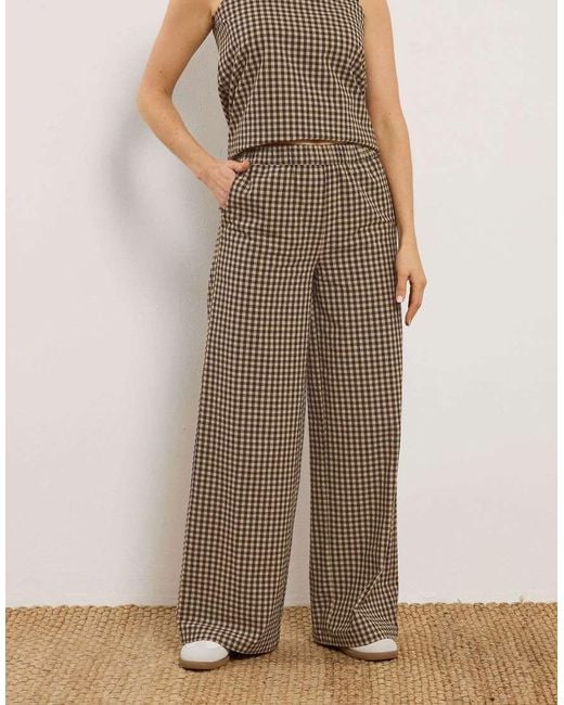 Long Tall Sally Natural Gingham Wide Leg Trousers