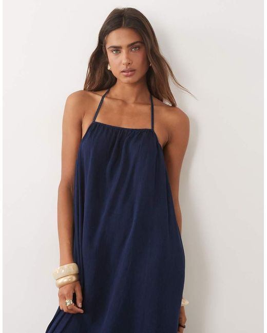 Mango Blue Strappy Flowy Maxi Dress