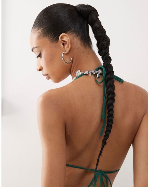 Weekday Green Crinkle Triangle Bikini Topin Dark Exclusive To Asos