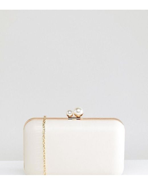 True Decadence White Box Clutch Bag With Pearl Fastening