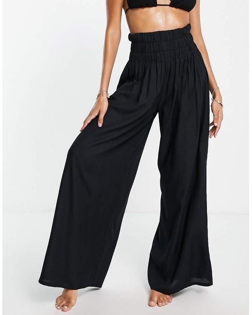 esmé studios Black Esmee Exclusive Shirred Wide Leg Beach Trousers