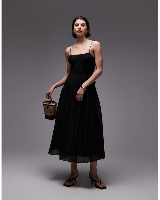 & Other Stories Milkmaid Midi Dress With Smocking And Spaghetti Straps in  Black | Lyst