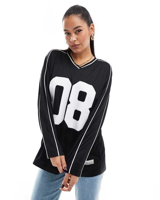 Stradivarius Black West Coast Slogan Long Sleeve Top