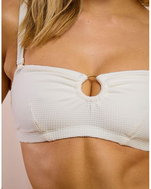 Wolf & Whistle Brown X Maia Andrews Ring Front Crinkle Bikini Top