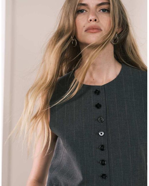 Mango Blue Gabo Tailored Vest With Statement Buttons Co-Ord