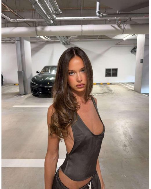 Lioness Gray Bare Satin Scoop Neck Low Back Cami Top