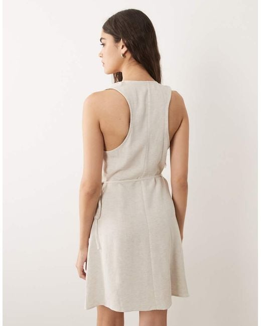 ASOS Natural Linen Blend Halter Wrap Mini Dress