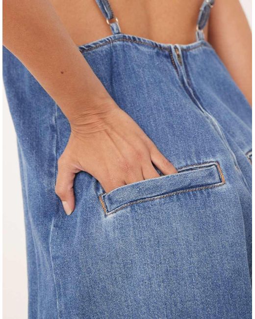 ASOS Blue Denim Square Neck Playsuit