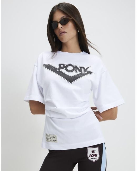 River Island White Pony Ruched Side T-Shirt