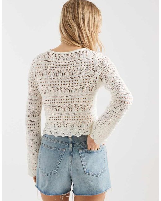 ONLY White Long Sleeve Crochet Top