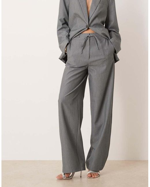 Vila Gray Tie Waist Wide Leg Tailored Trouser Co-Ord