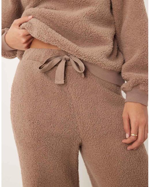 ASOS Natural Lounge Cuddle Crew Neck Sweat & Wide Leg Pants Set