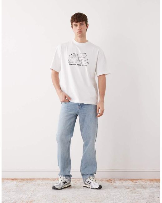 Weekday White Relaxed Fit Printed Graphic T-shirt for men