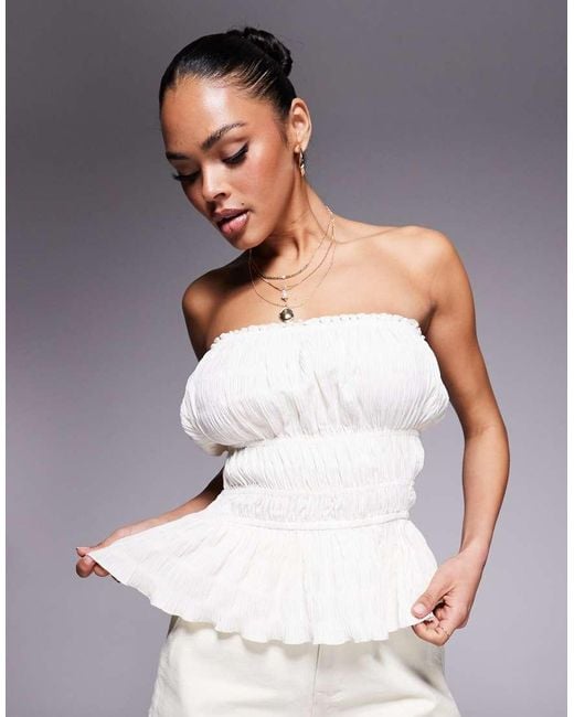Kaiia White Exclusive Shirred Bandeau Top