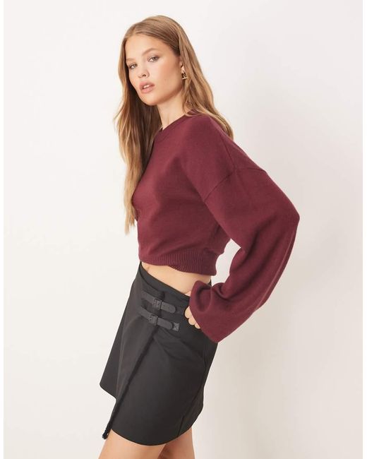 Gina Tricot Purple Crew Neck Wide Sleeve Fitted Knitted Jumper