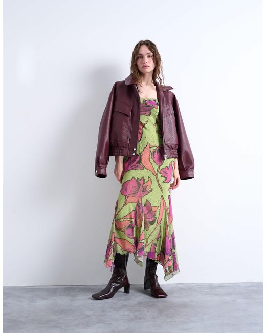 Robe élégante mi-longue à imprimé fleuri avec jupe à godets - rose/vert TOPSHOP en coloris Gray