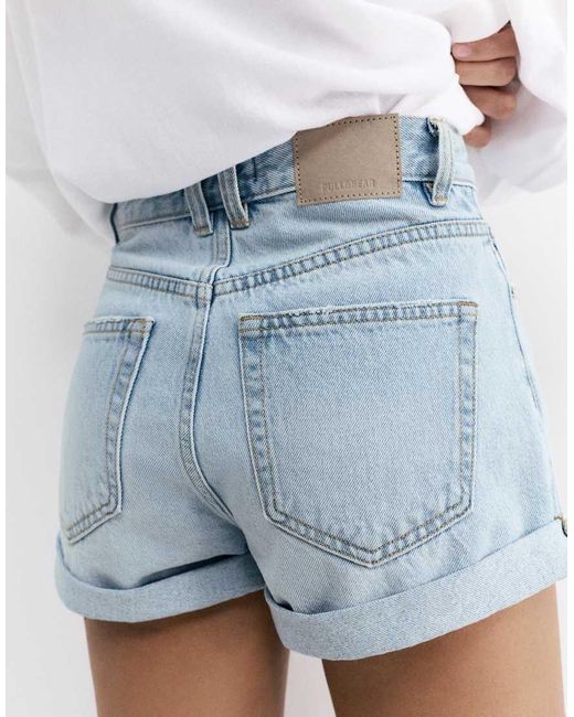Pull&Bear White Mom Fit Denim Shorts With Turn-Up Hems