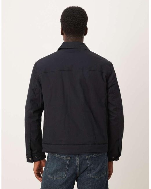 Mango Blue Cotton Mix Harrington Jacket for men