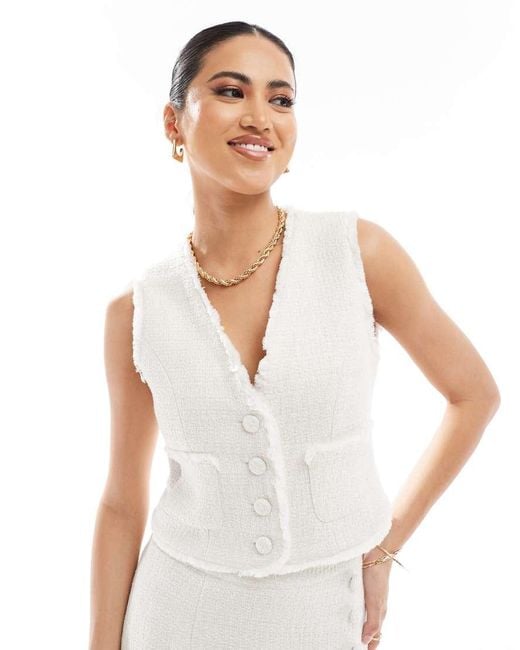 Kaiia White Exclusive Boucle Textured Waistcoat Co-ord