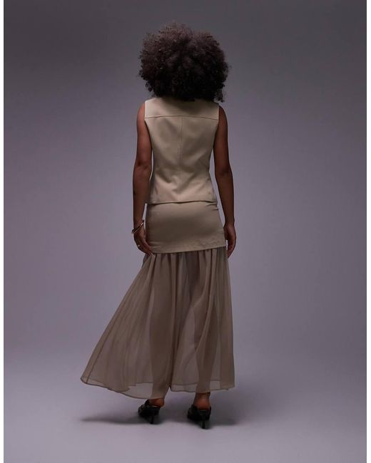 Falda Larga De Corte Sartorial Con Capa De Chifón De (Parte De Un Conjunto)-Neutro ASOS de color Natural