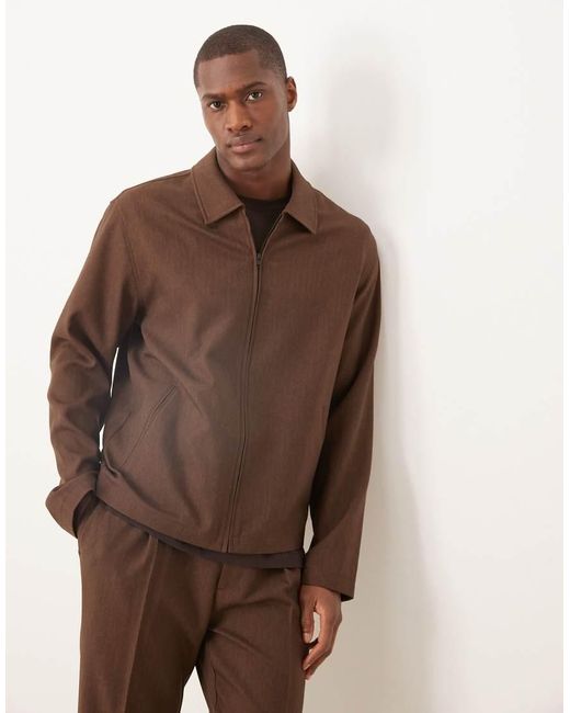 Chaqueta Harrington De Vestir Con Patrón De Espiga De (Parte De Un Conjunto) ASOS de hombre de color Brown