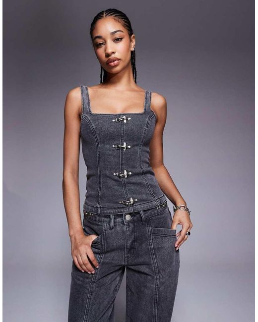 Liquor N Poker Blue Denim Corset Co-Ord With Buckle Detail