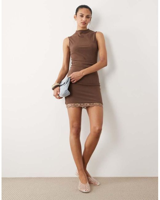 ASOS Natural Sleeveless Lace Hem Mini Dress