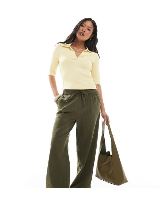Only Petite Broek Met Linnenlook En Wijde Pijpen in het Green