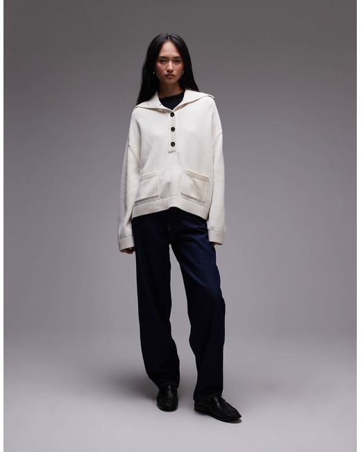 ARKET Gray Knitted Jumper With Large Button Collar