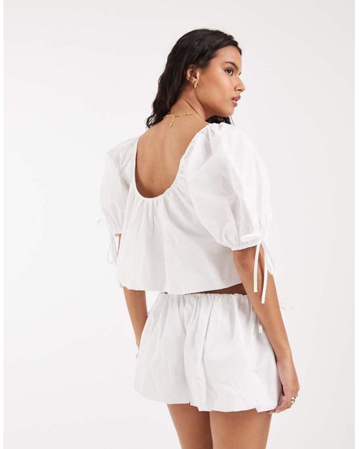 ASOS White Puff Sleeve Bubble Top Co Ord
