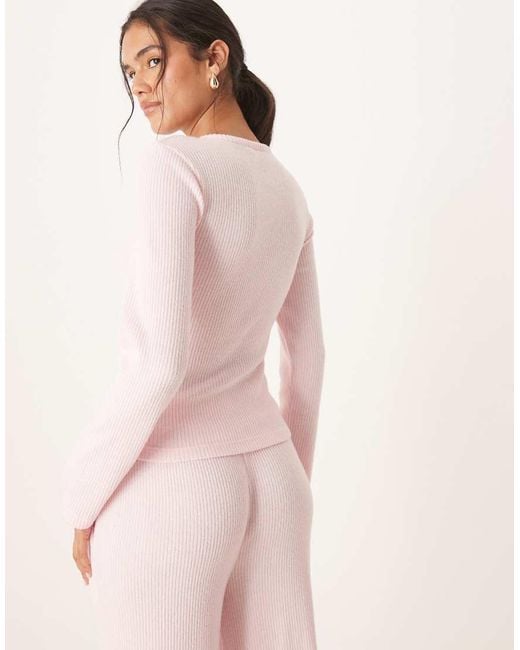 ASOS Pink Co-ord Brushed Rib Long Sleeve Crew Neck Cardigan