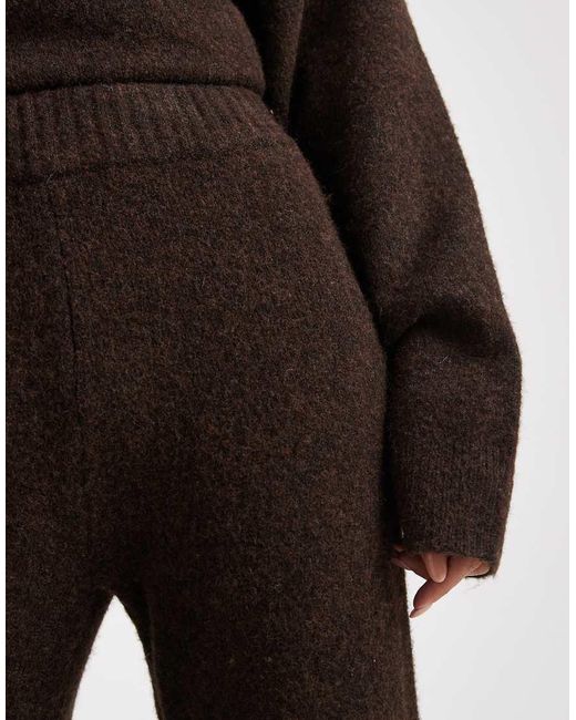 4th & Reckless Brown Wool Feel Knitted Wide Leg Trouser Co-Ord