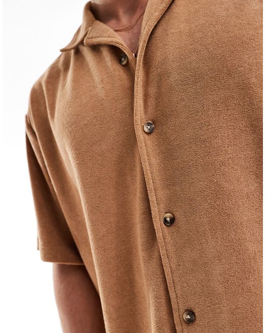 Chemise oversize en tissu éponge avec manches courtes et col à revers - marron fauve ASOS pour homme en coloris Brown