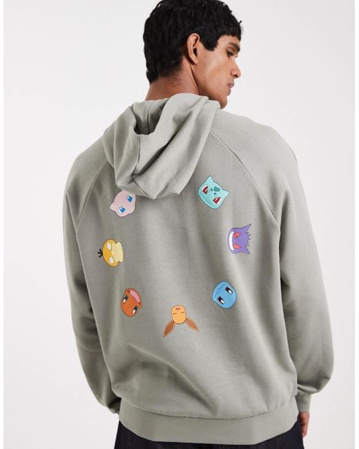 ASOS Gray Unisex Relaxed Hoodie With Pokémon Prints for men