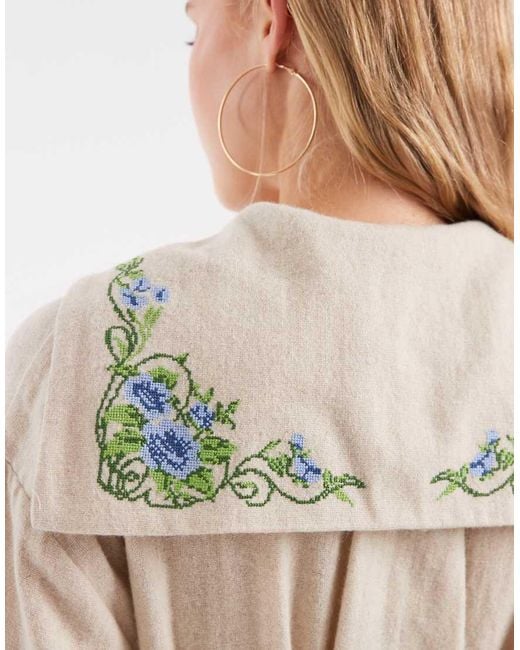Muse Assembly Natural Button Down Embroidered Collar Bridget Maxi Dress