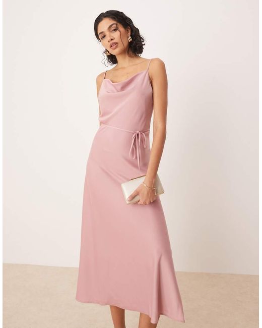 Y.A.S Pink Satin Cami Midi Dress