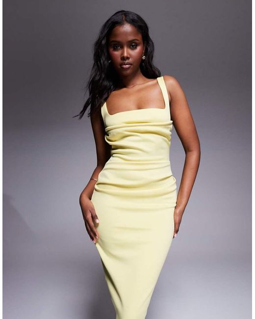 ASOS Blue Curved Neckline Midi Dress With Split