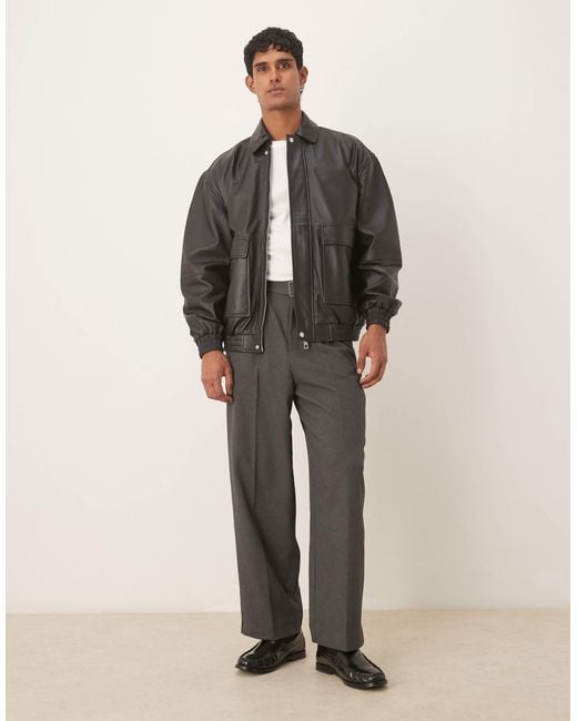 Bomber oversize en cuir véritable ASOS pour homme en coloris Gray