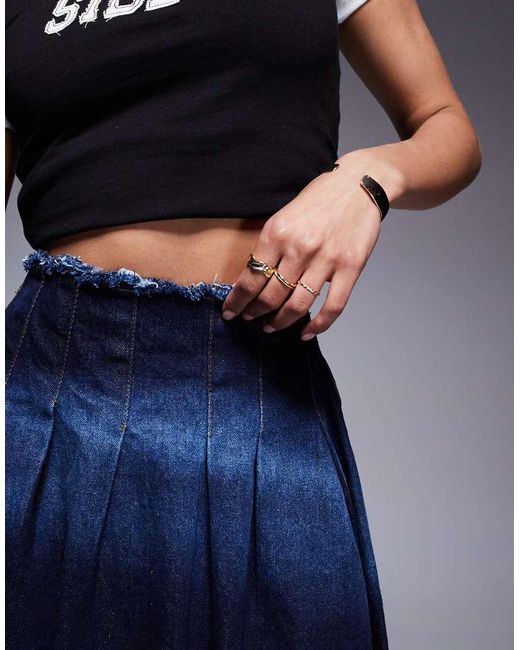Courtside Blue Pleated Denim Mini Skirt With Stone Wash Detail