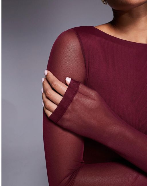 ASOS Purple Mesh Long Sleeve Midi Dress