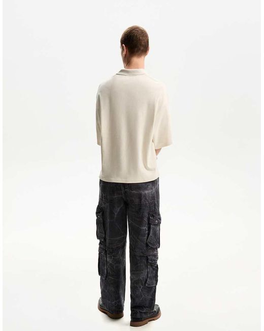 Bershka Baggy Multi-Cargobroek Met Acid-Wash in het Black voor heren