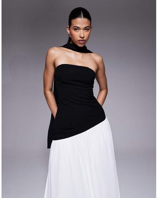 Aria Cove Multicolor Bandeau Scarf Detail Asymmetric Contrast Skirt Maxi Dress
