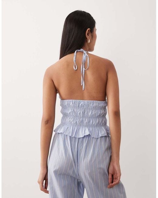 Nia Blue Chandler Halter Neck Shirred Top